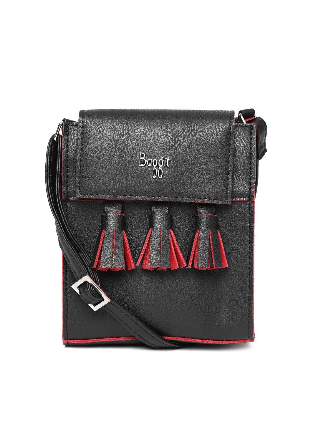 

Baggit Black Solid Sling Bag with Tasselled Detail