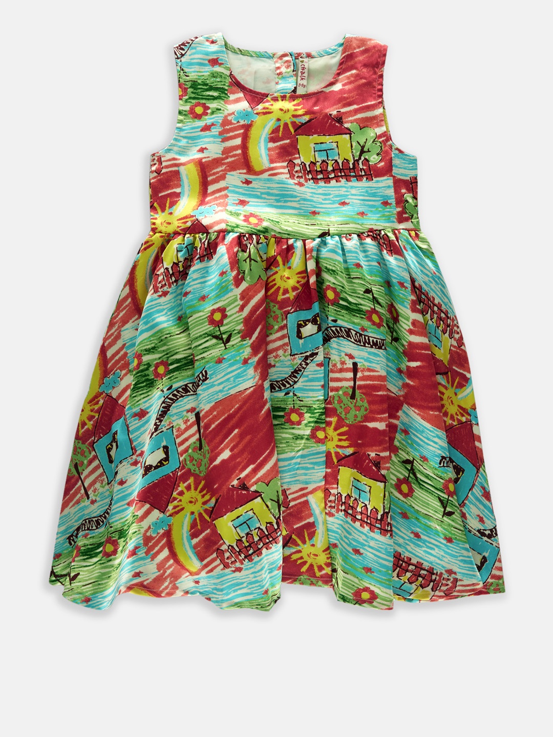 

CHALK by Pantaloons Girls Pink & Green Printed A-Line Dress