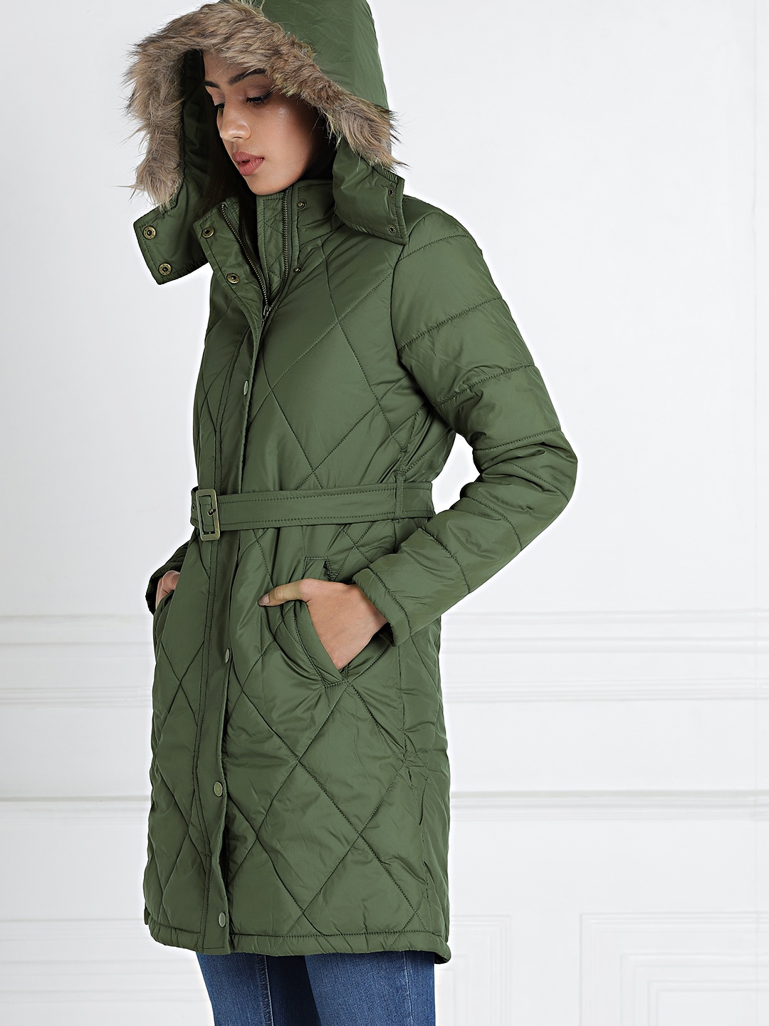 

all about you Olive Green Hooded Parka Jacket