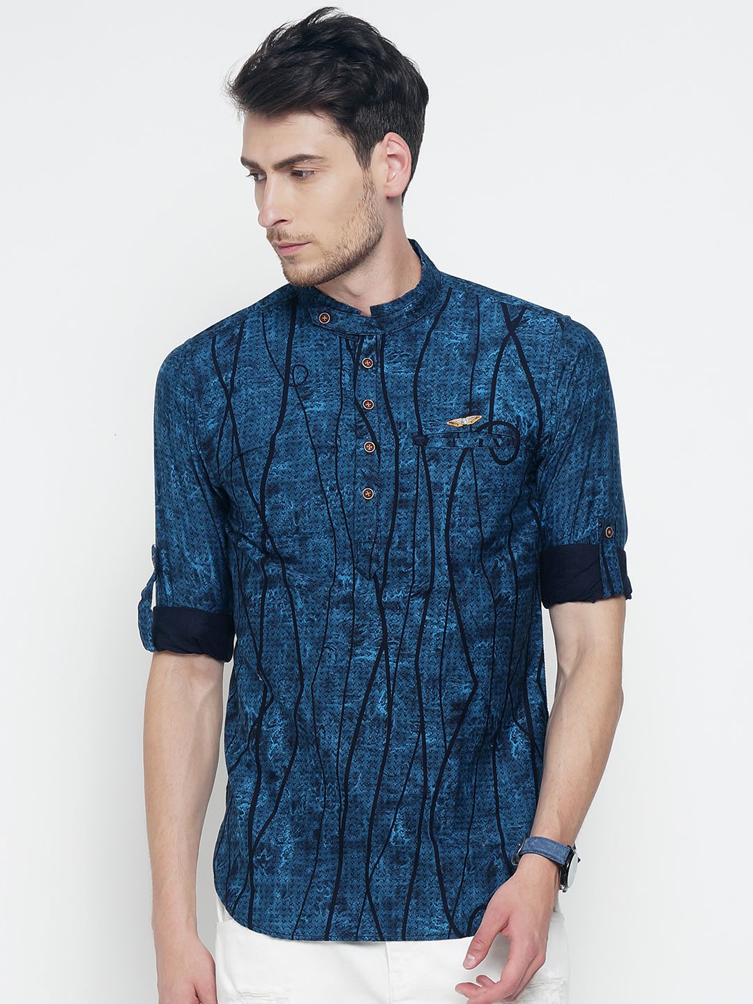 

The Indian Garage Co Men Blue Printed Straight Kurta