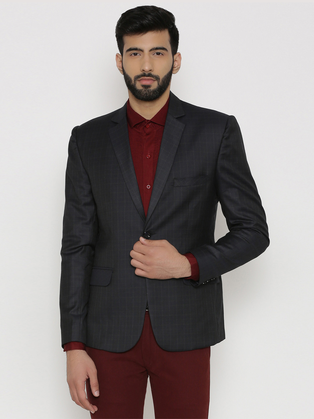 

Wintage Charcoal Checked Single-Breasted Tailored Fit Formal Blazer