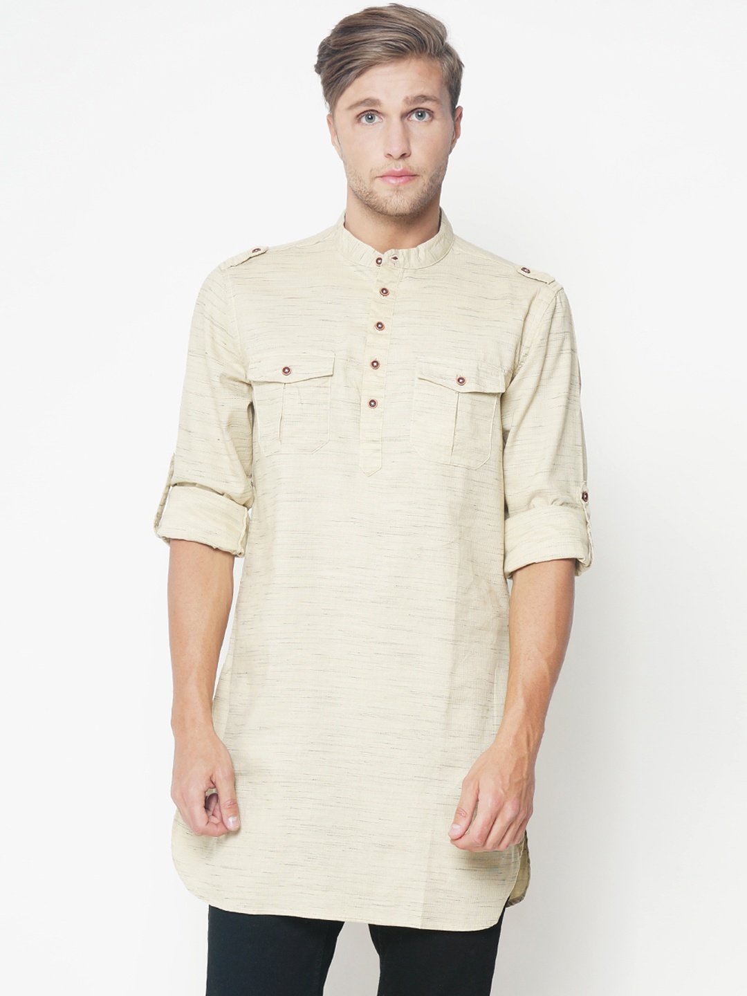 

Freehand Men Beige Solid Straight Kurta