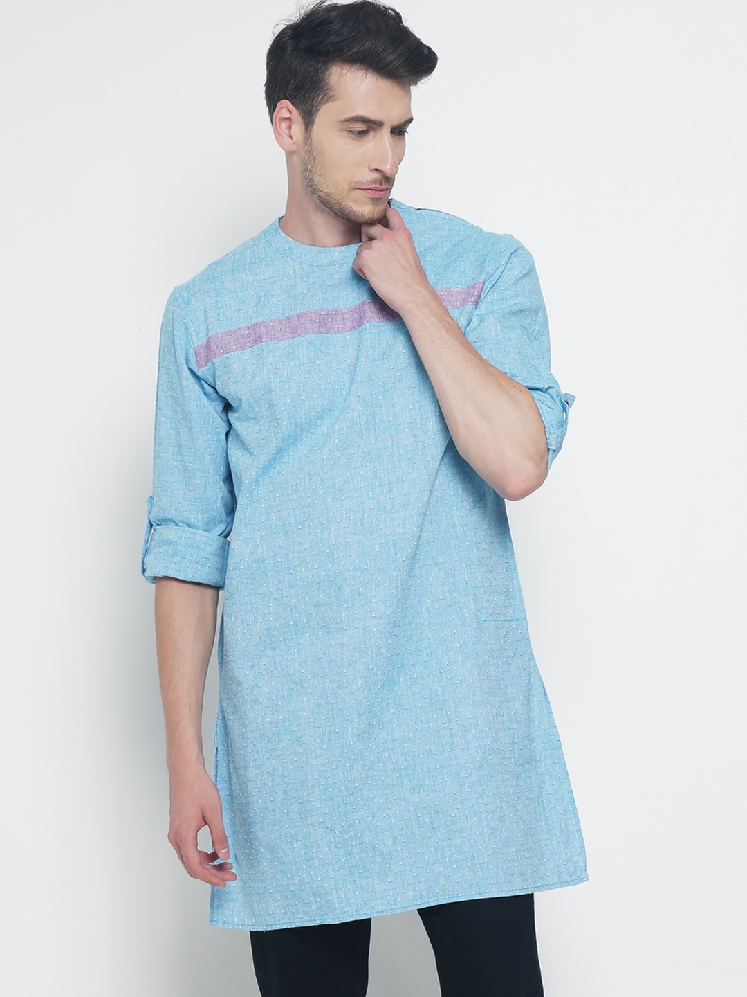 

Freehand by The Indian Garage Co Men Blue Solid Straight Kurta