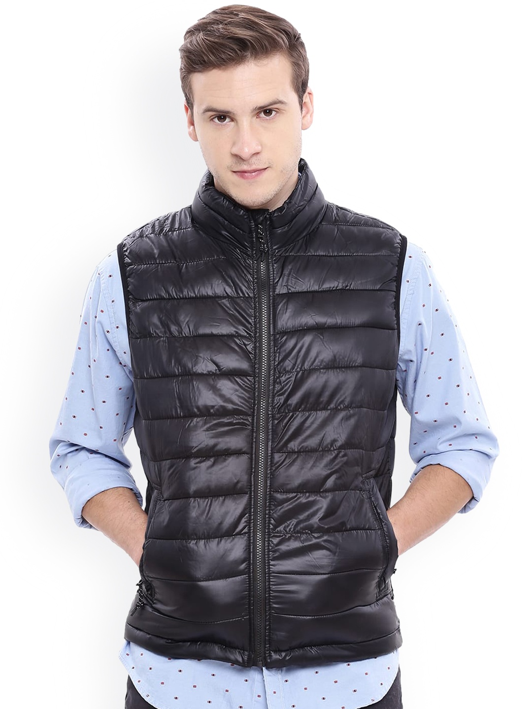 

Aeropostale Men Black Solid Quilted Jacket