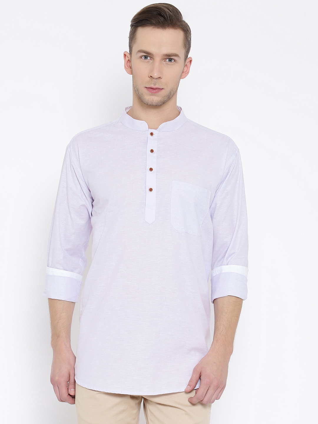 

DENNISON Men Lavender Solid Straight Kurta