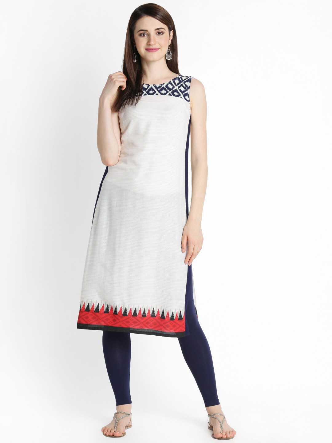 

RANGMANCH BY PANTALOONS Women Off-White & Blue Printed Straight Kurta