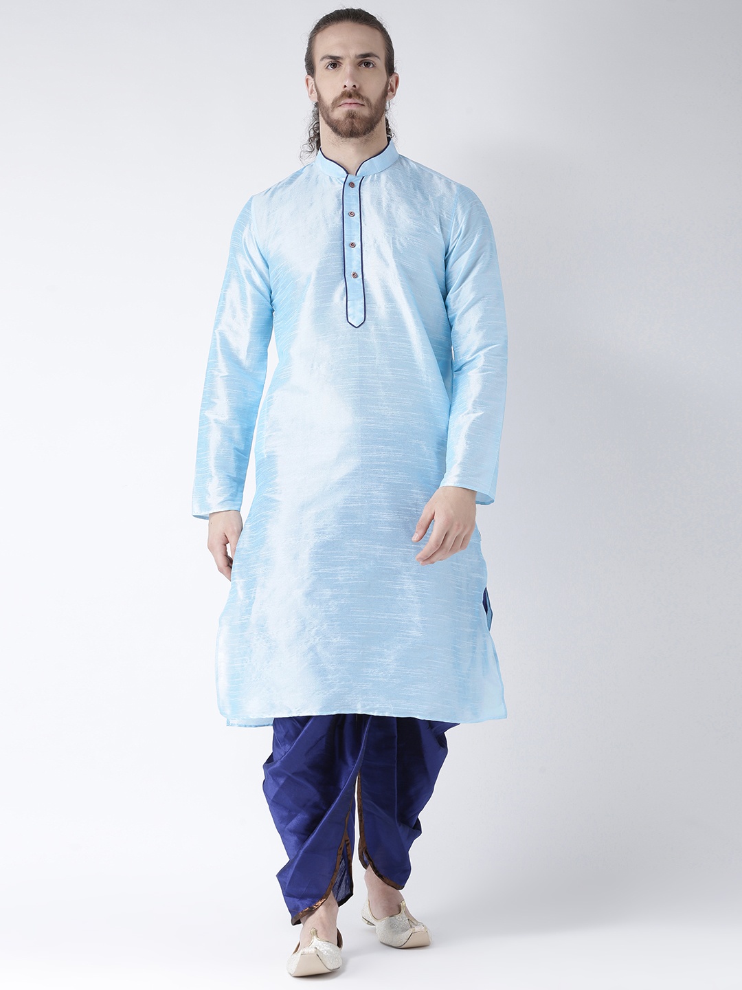 

DEYANN Men Blue Solid Kurta with Dhoti Pants
