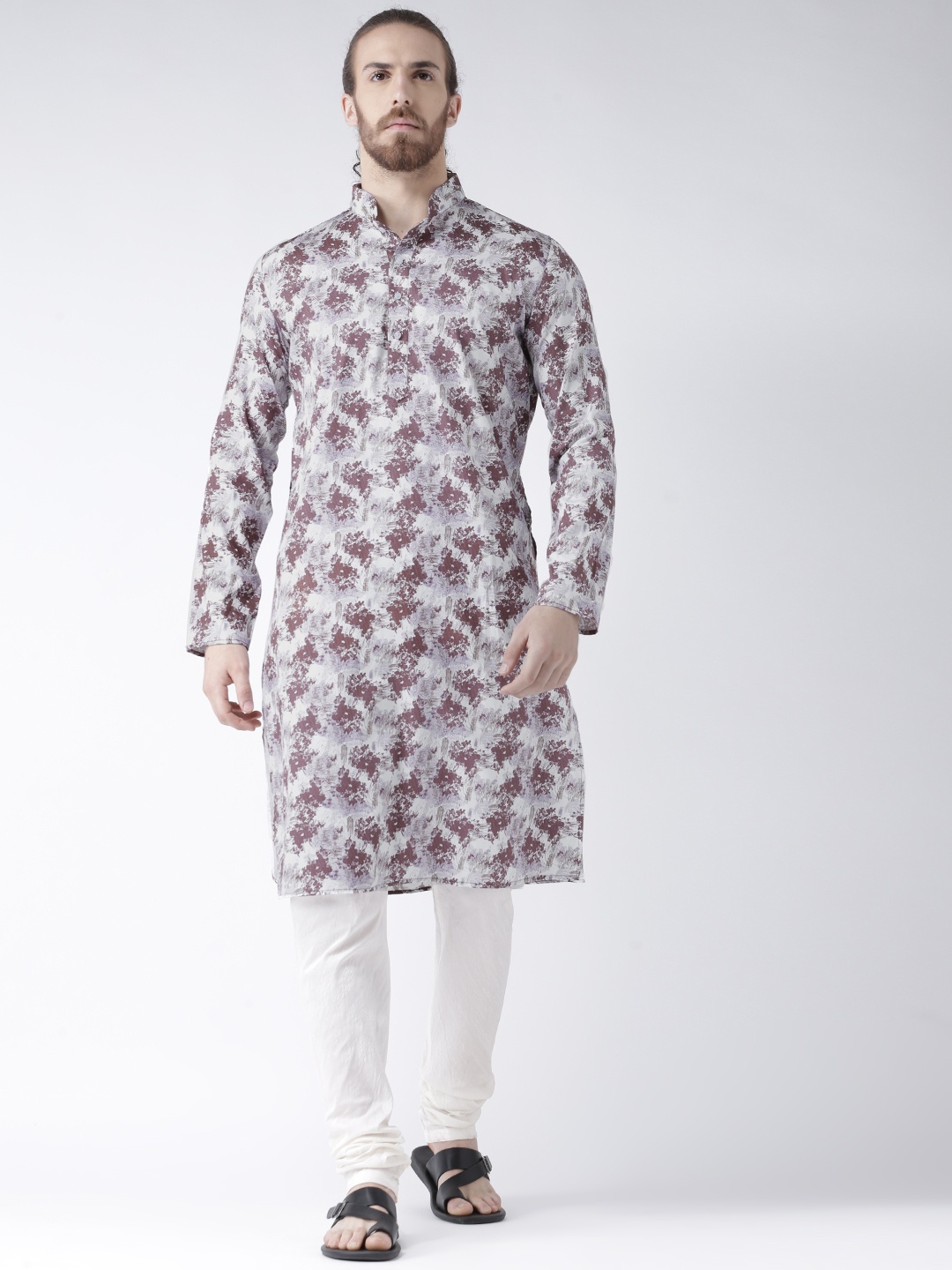 

DEYANN Men White & Brown Printed Straight Kurta