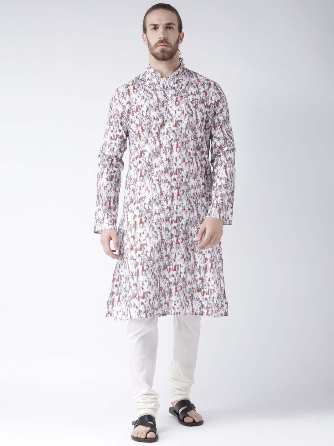 

DEYANN Men White & Brown Printed Straight Kurta