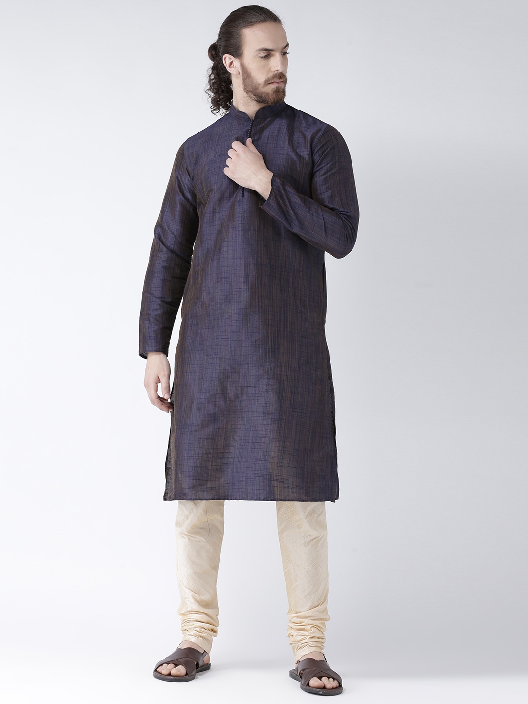 

DEYANN Men Navy Blue Woven Design Straight Kurta