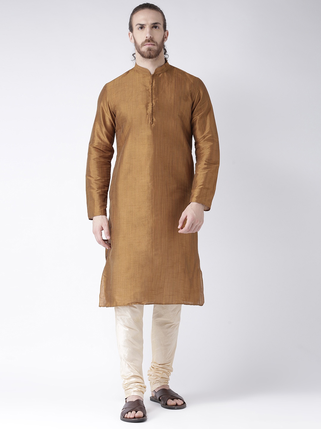 

DEYANN Men Mustard Woven Design Straight Kurta