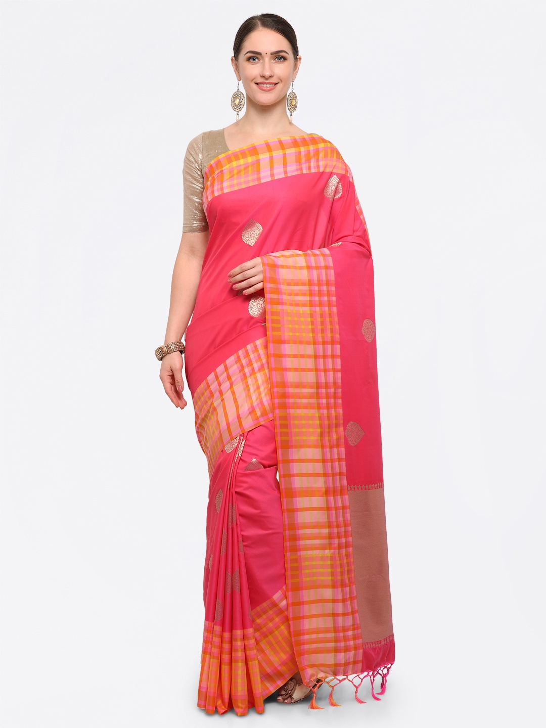 

Varkala Silk Sarees Pink Silk Blend Woven Design Kanjeevaram Saree
