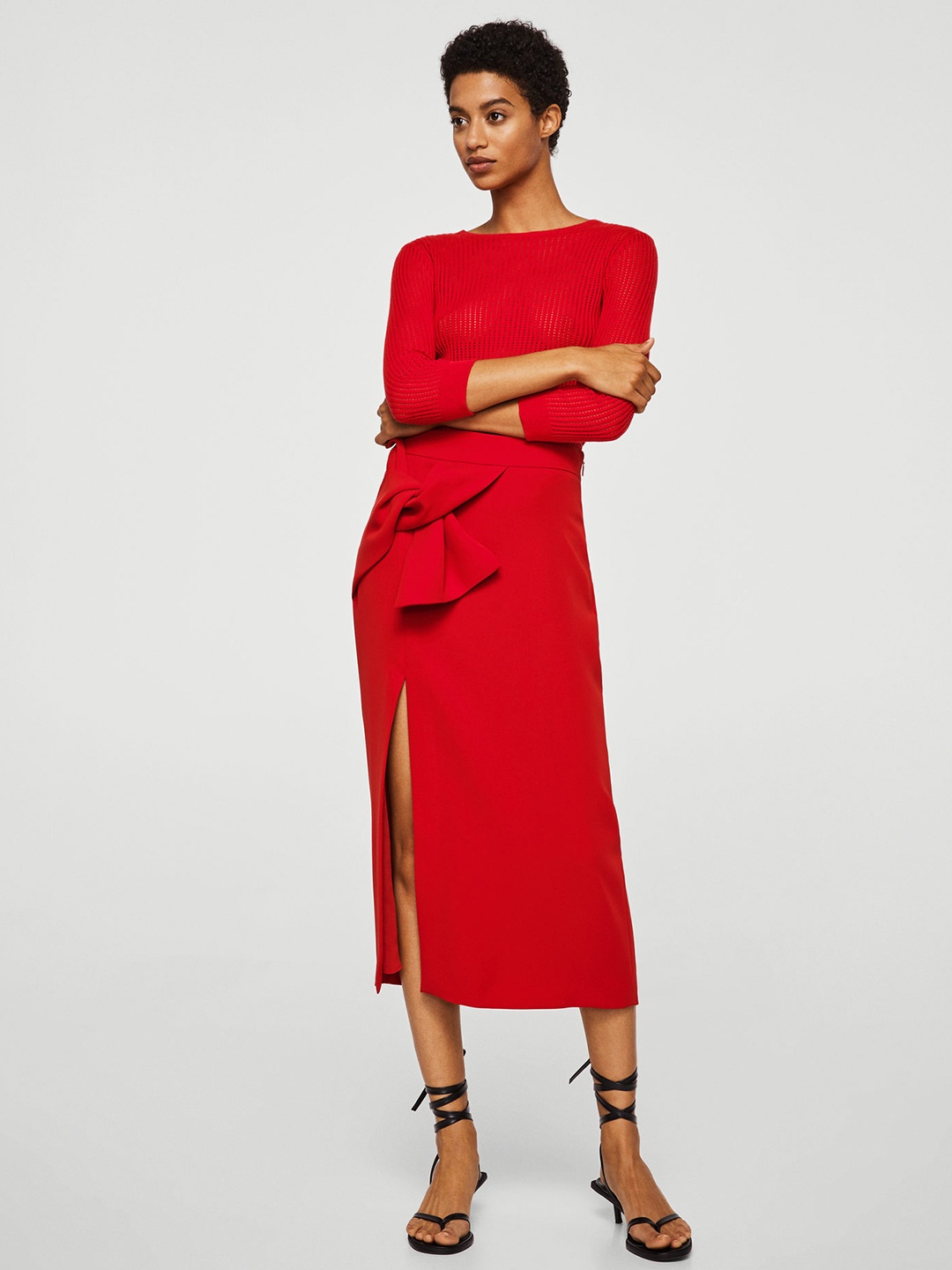 

MANGO Women Red Solid Straight Skirt