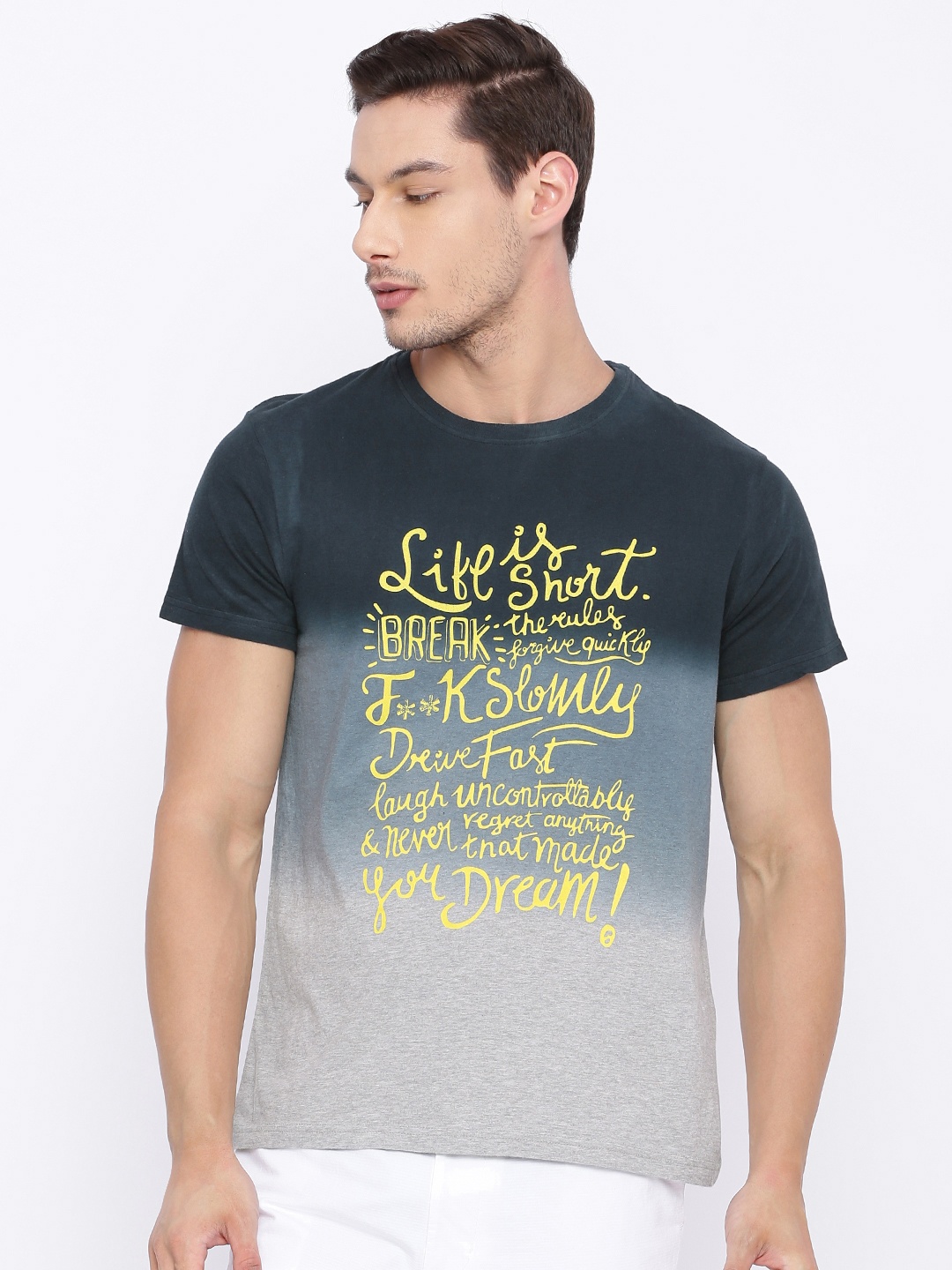 

Indian Terrain Men Navy Blue & Grey Dyed Polo Collar T-shirt