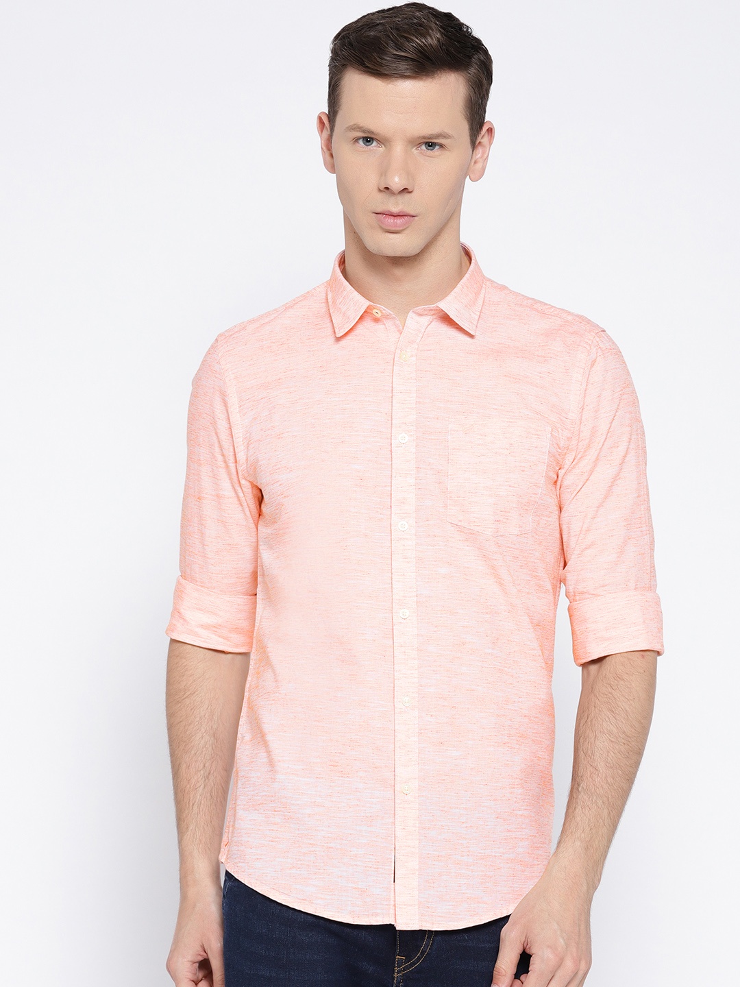 

Blackberrys Men Coral Orange Slim Fit Solid Casual Shirt
