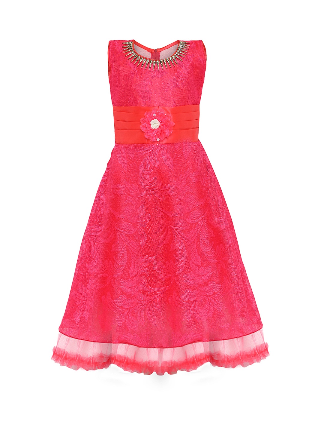 

Aarika Girls Peach-Coloured Self Design Fit and Flare Dress