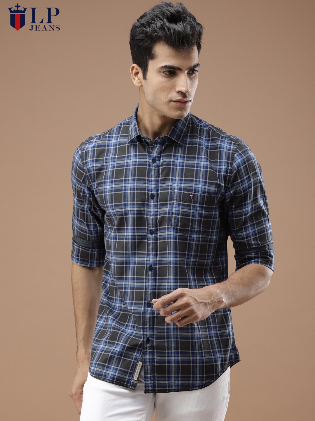 

Louis Philippe Jeans Men Blue Super Slim Fit Checked Casual Shirt