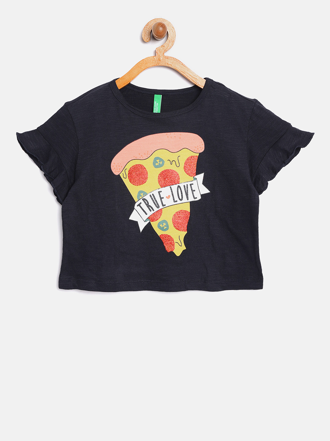 

United Colors of Benetton Girls Navy Blue Conversational Printed Pure Cotton Top