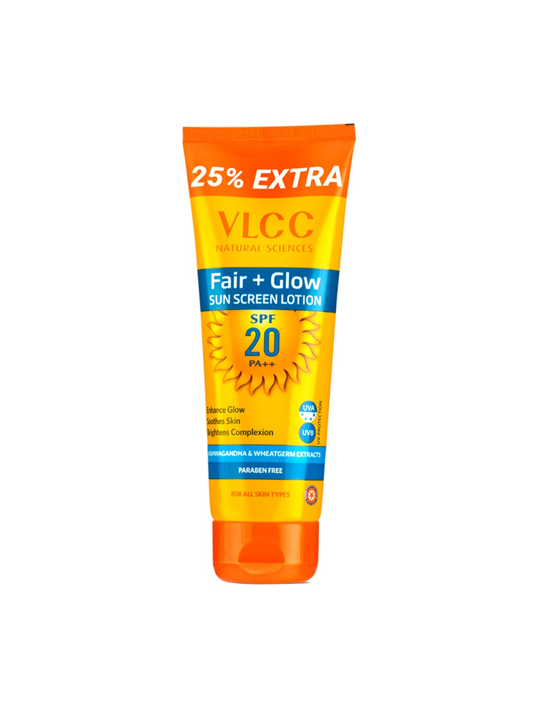 

VLCC Fair + Glow Sun Screen Lotion SPF20 - 100ml + 25ml Extra, Orange