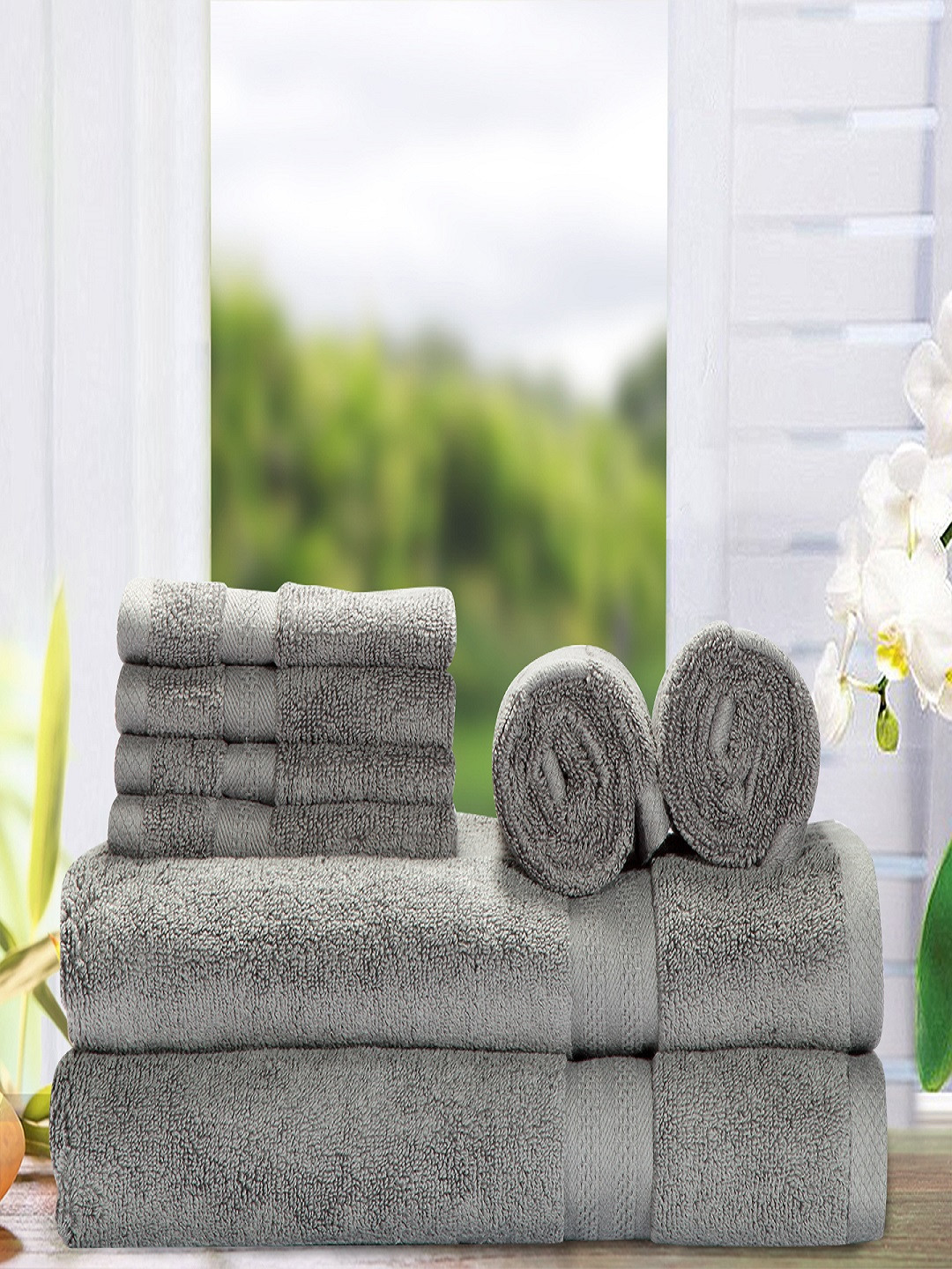 

BIANCA Grey Solid Set Of 8 Towels