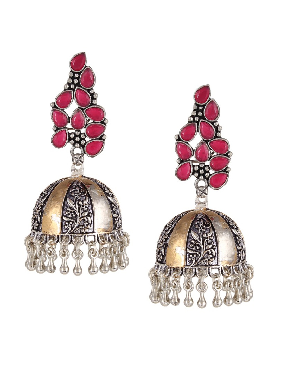 

Mali Fionna Red & Gold-Toned Dome Shaped Jhumka Earrings