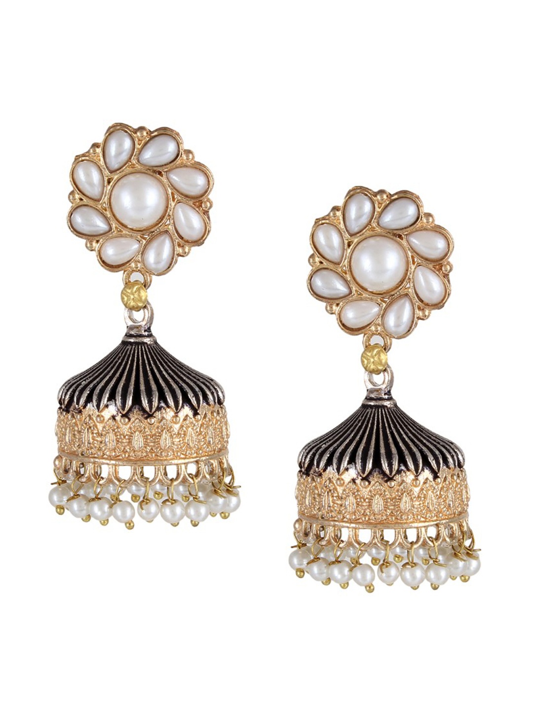 

Mali Fionna White & Gold-Toned Floral Drop Handcrafted Jhumka Earrings