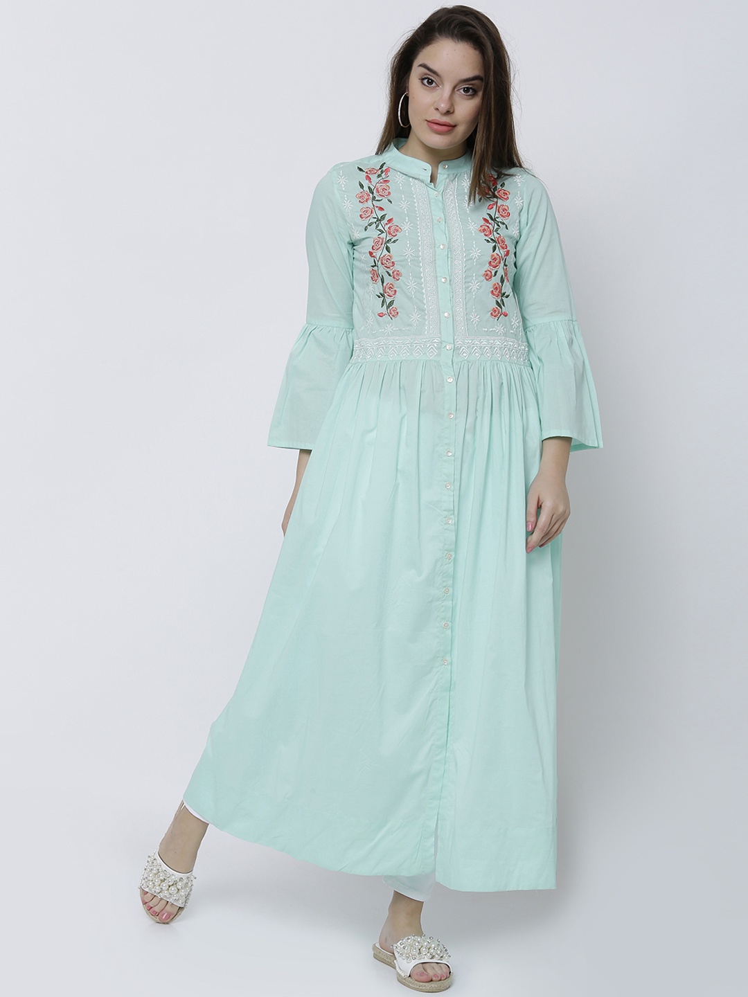 

Vishudh Women Sea Green Solid A-Line Kurta