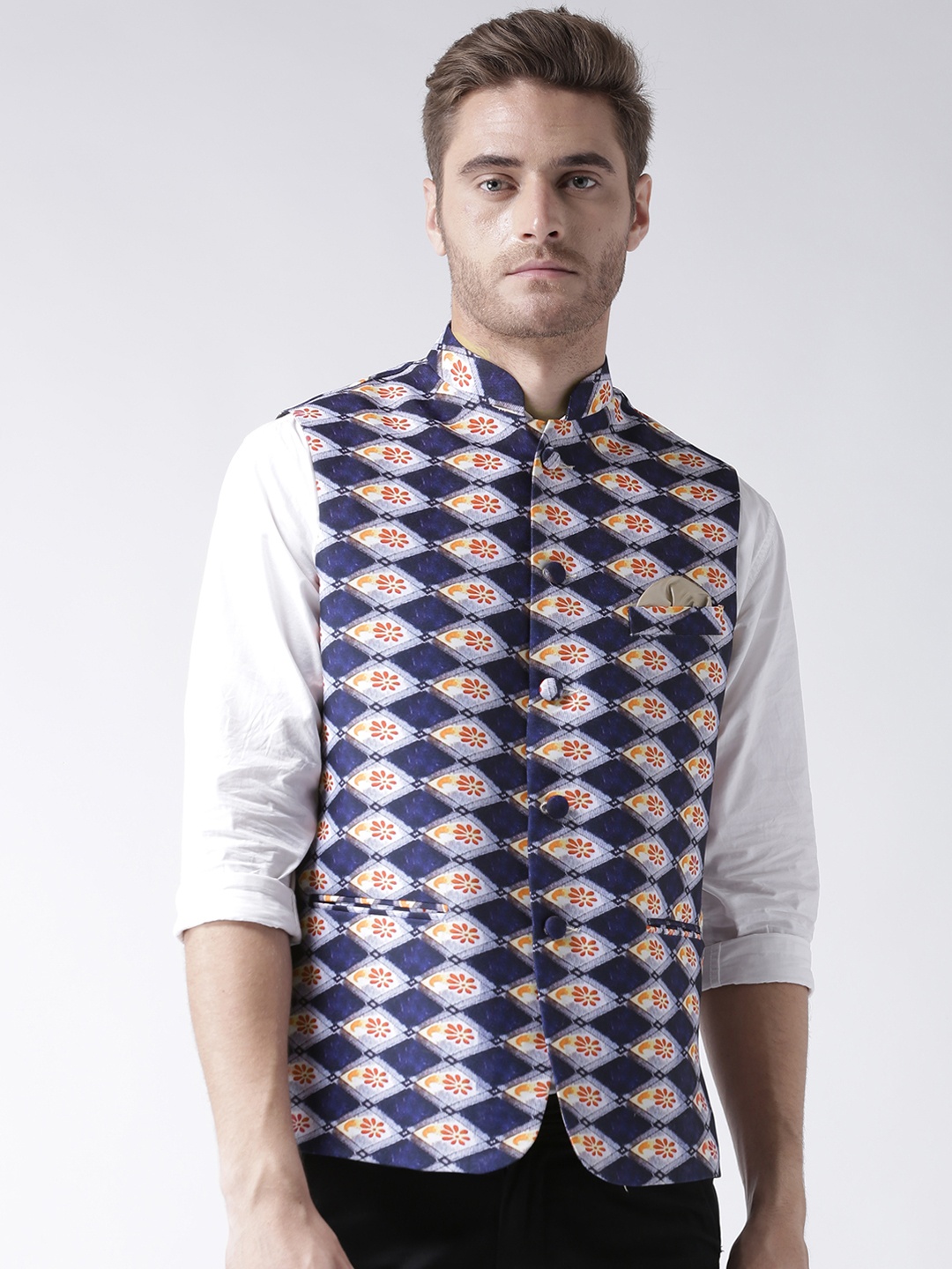 

Hangup Men Multicoloured Woven Printed Nehru Jacket, Multi