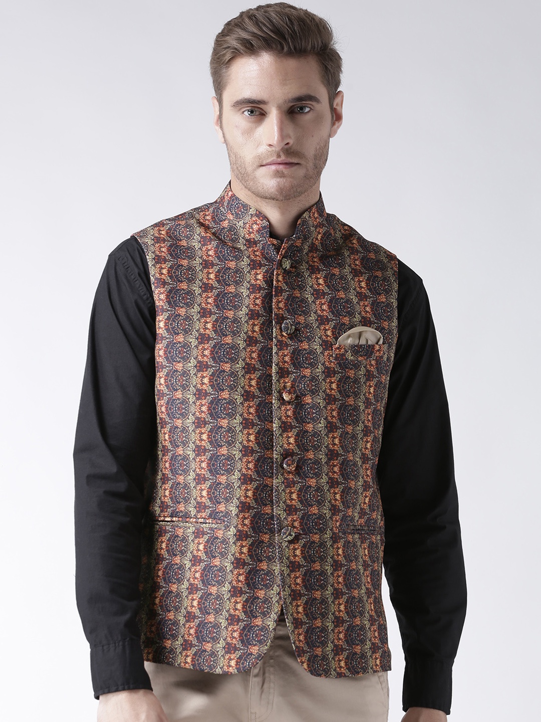 

Hangup Men Multicoloured Woven Printed Nehru Jacket, Multi