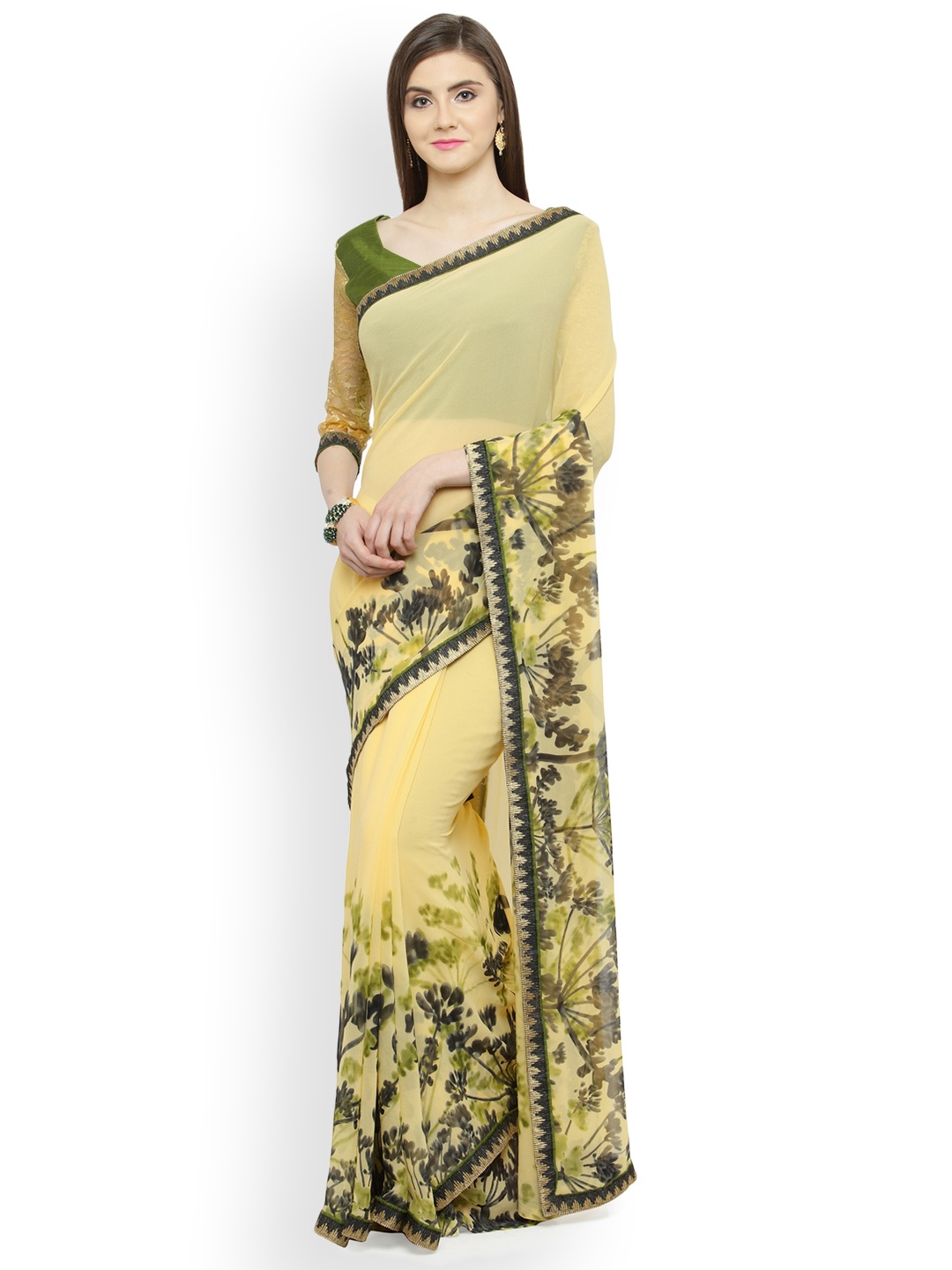 

Shaily Yellow Embellished Pure Georgette Saree