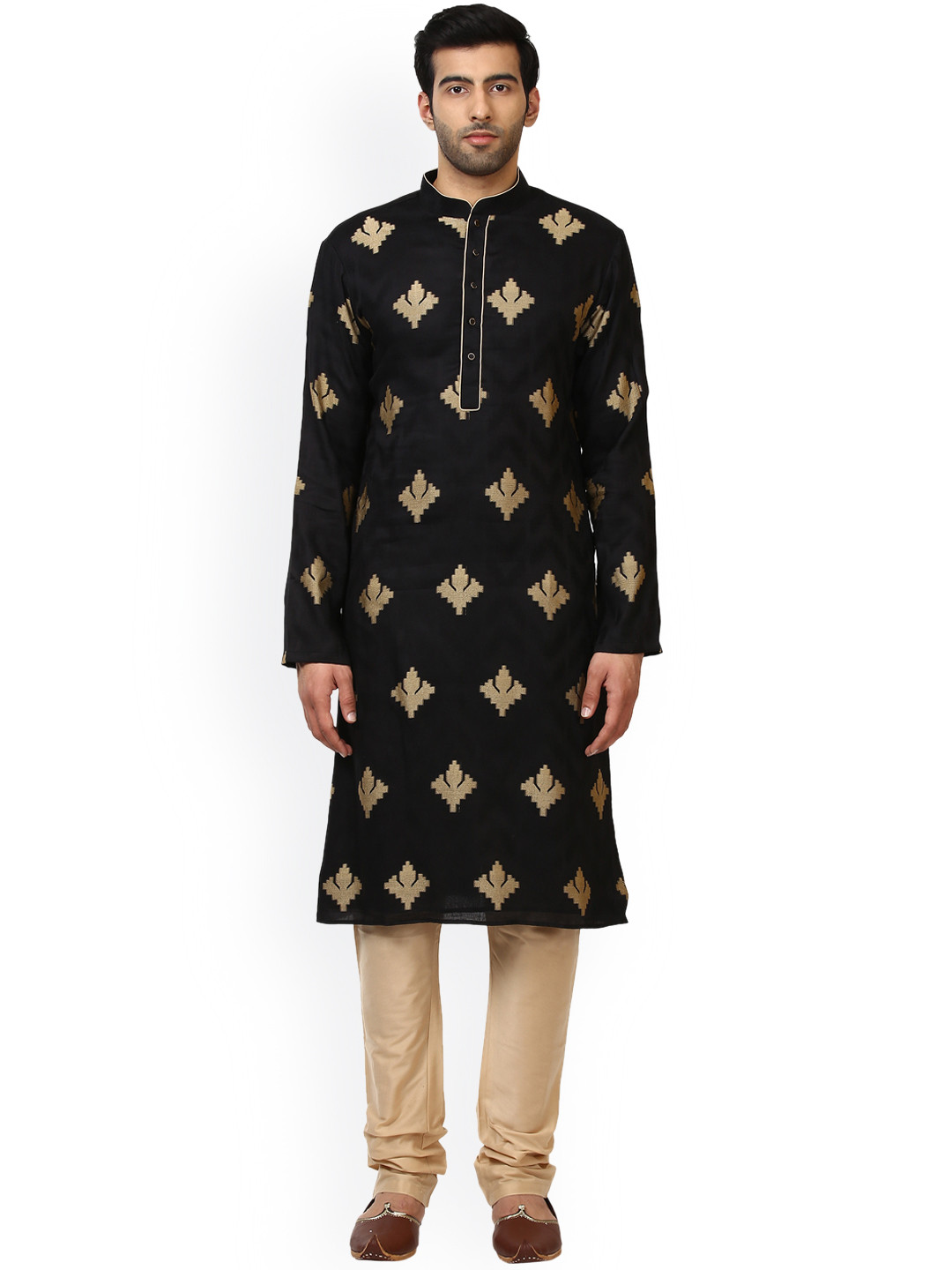 

ethnix by Raymond Men Black & Beige Printed Kurta with Pyjamas