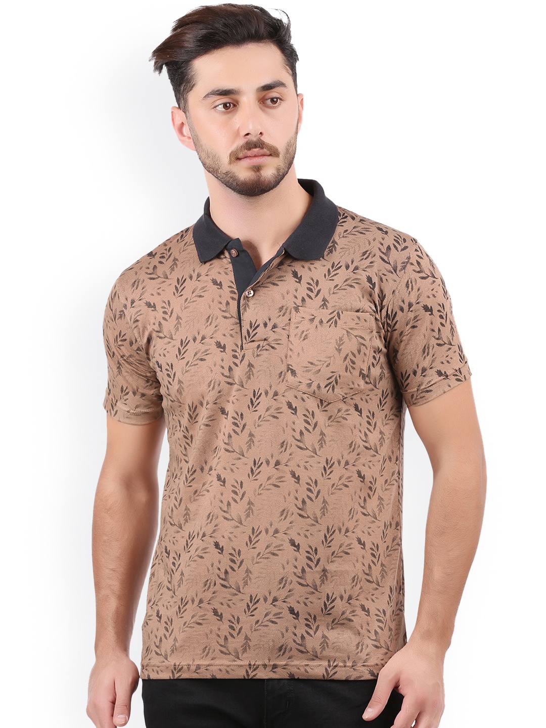 

WEXFORD Men Brown Printed Polo Collar T-shirt