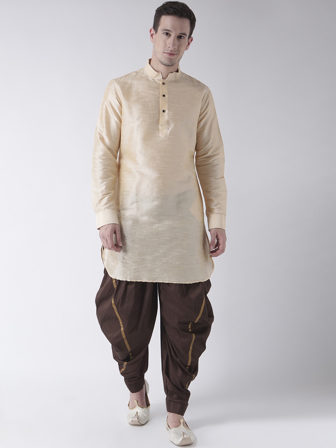 

DEYANN Men Cream-Coloured & Brown Solid Kurta with Patiala