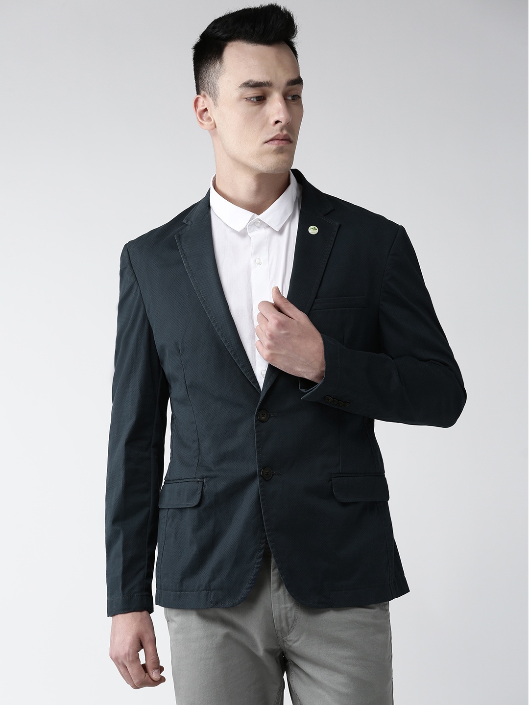 

Park Avenue Men Navy Printed Slim-Fit Single-Breasted Blazer, Navy blue