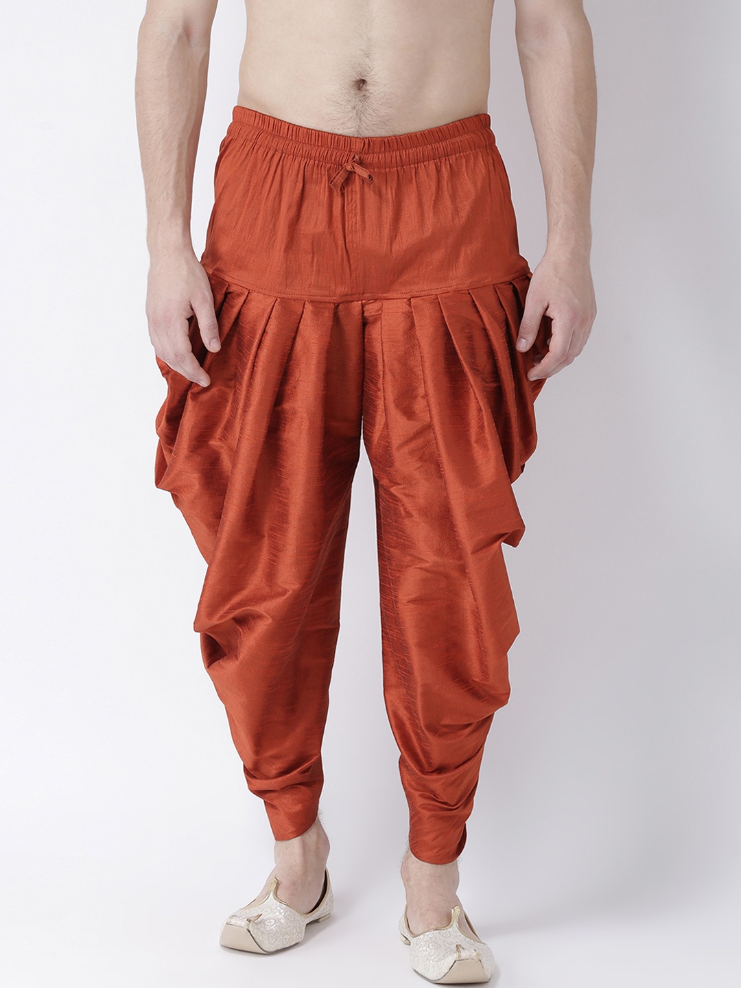 

DEYANN Men Rust-Coloured Solid Silk Dhoti