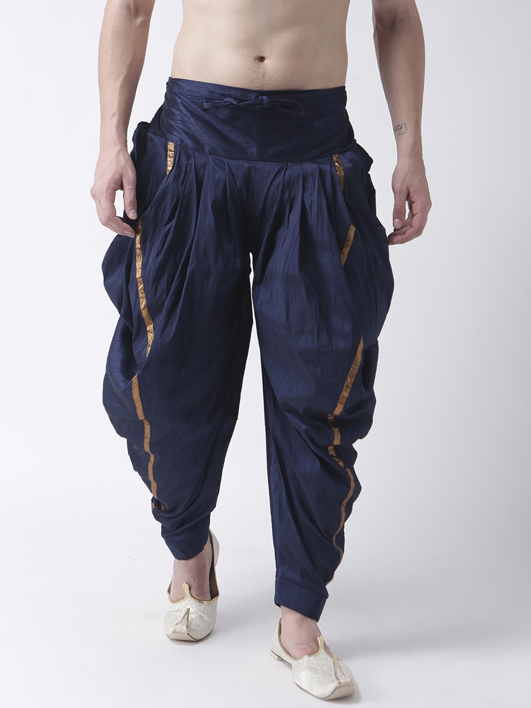 

DEYANN Men Navy-Blue Solid Silk Dhoti