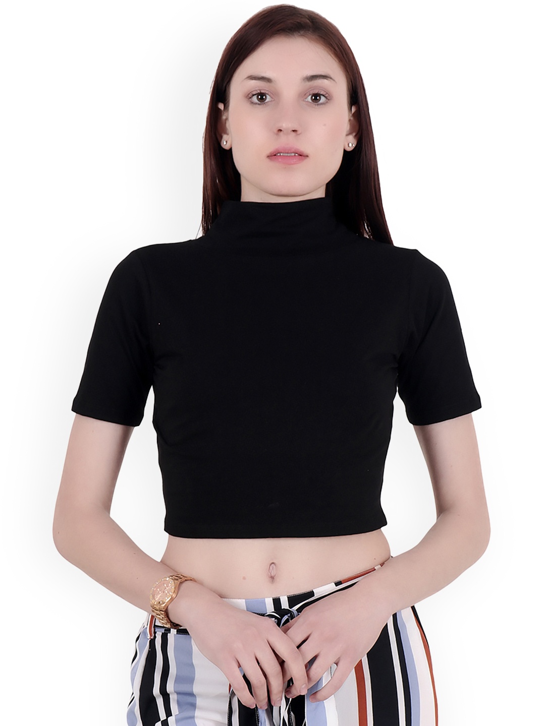 

SCORPIUS Women Black Solid Crop Top