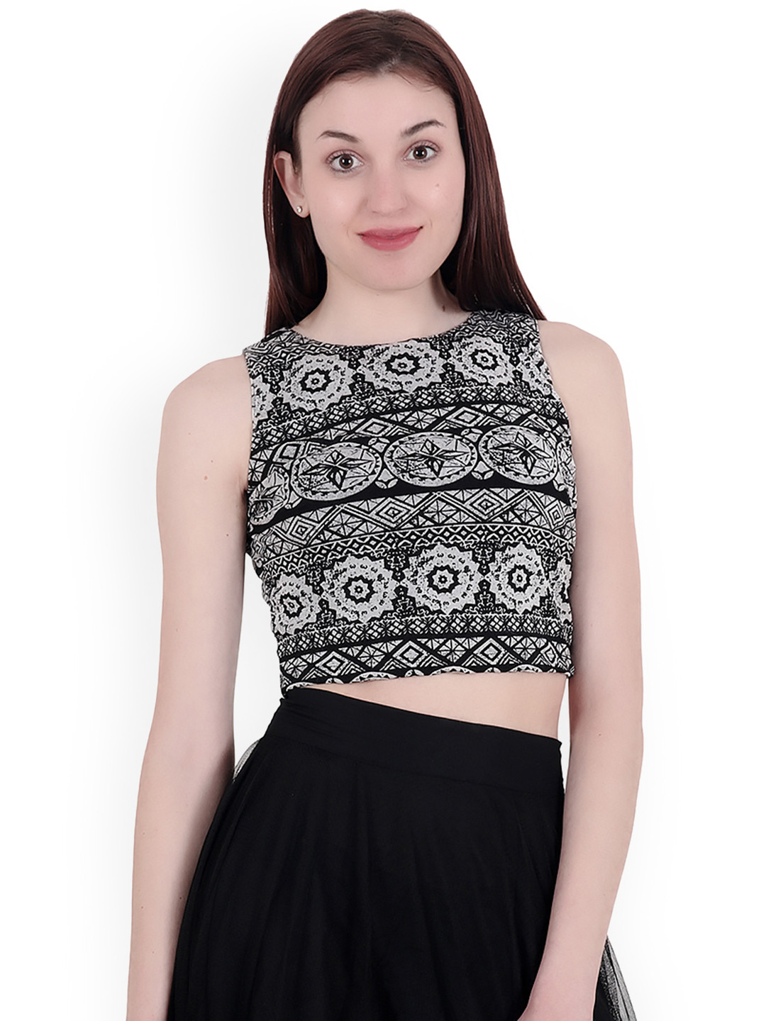 

SCORPIUS Women Black Printed Crop Top