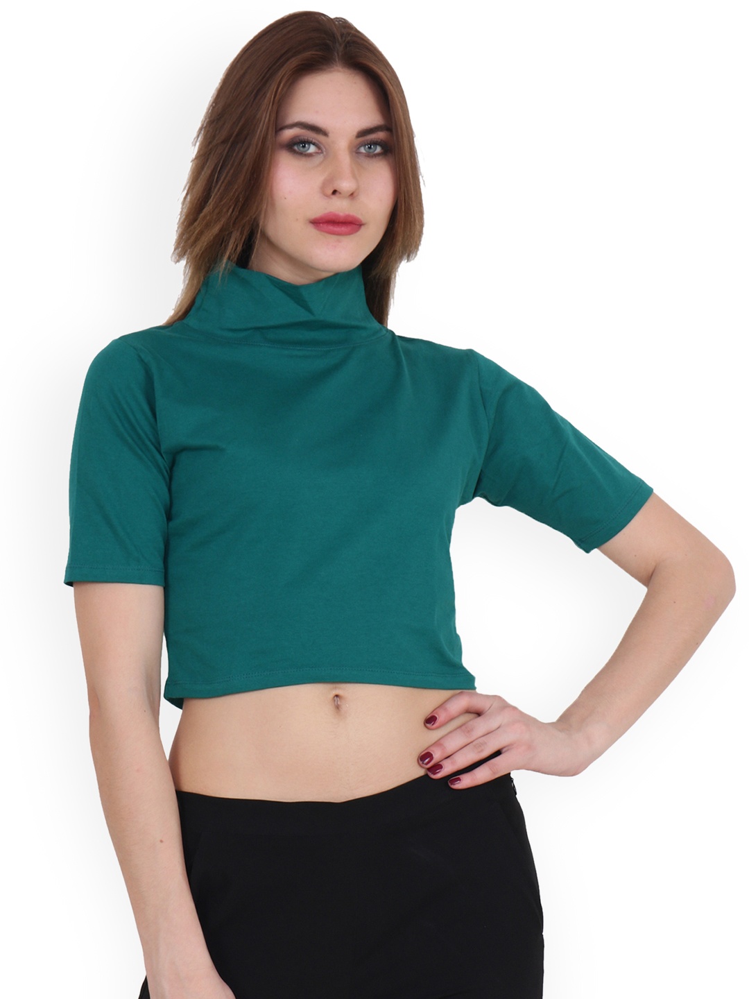 

SCORPIUS Women Teal Solid Crop Top