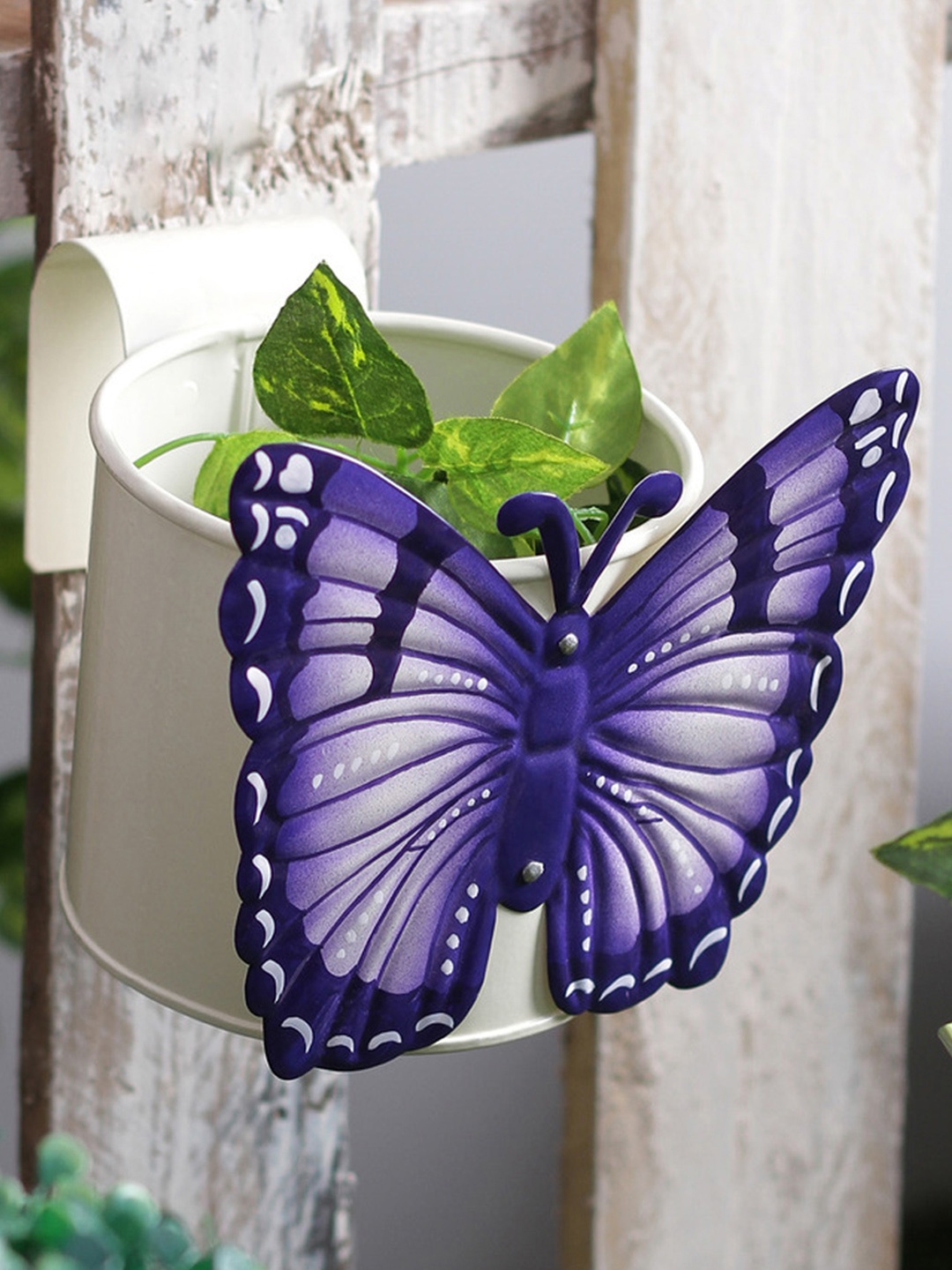 

green girgit Metal White & Purple Butterfly Planter