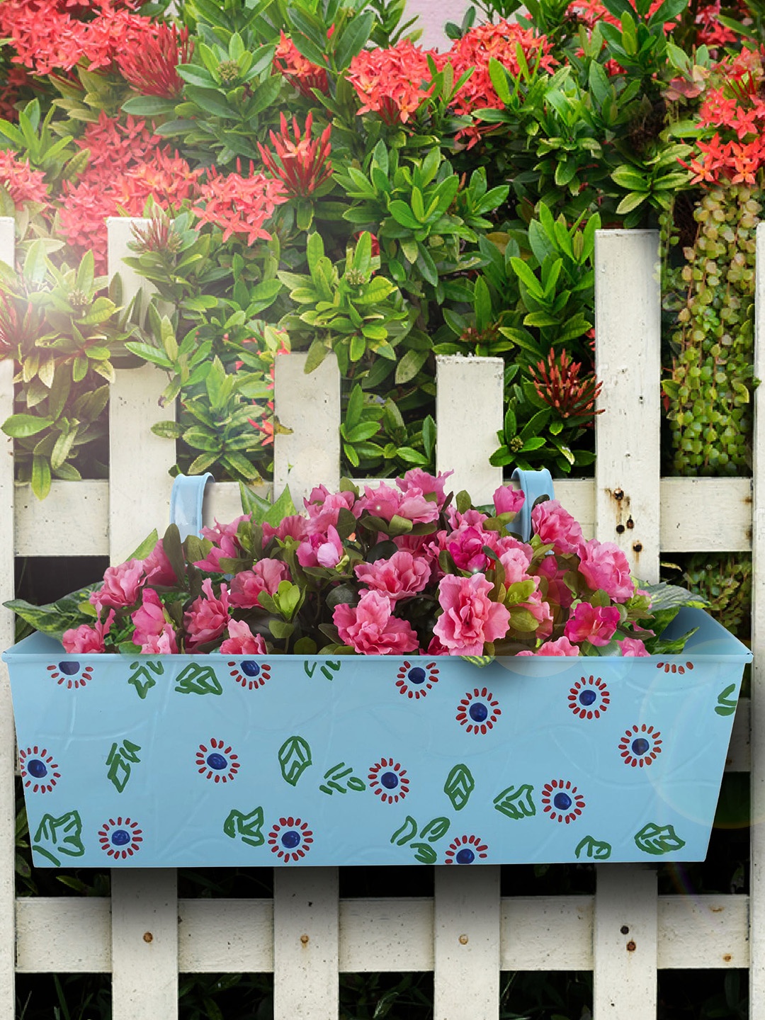 

green girgit Metal Blue Handpainted Rectangle Planter