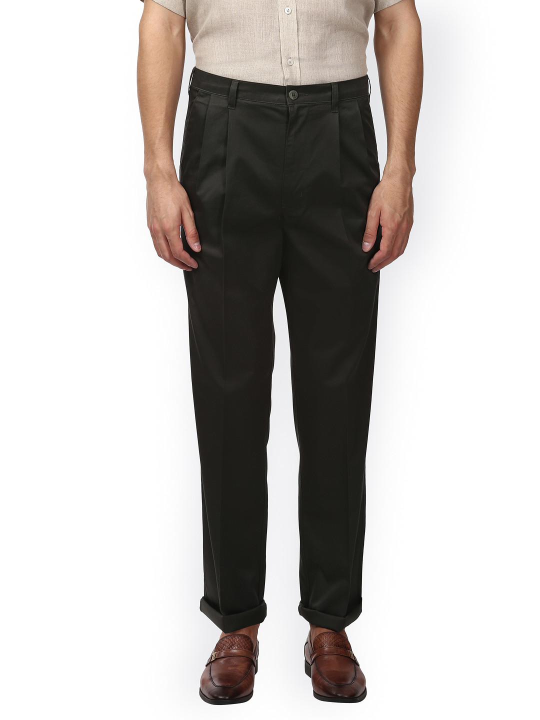 

ColorPlus Men Green Regular Fit Solid Regular Trousers