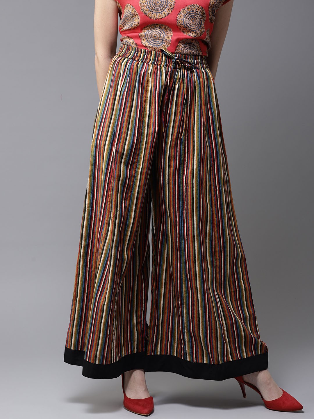 

Moda Rapido Women Multicoloured Wide Leg Striped Palazzos, Multi