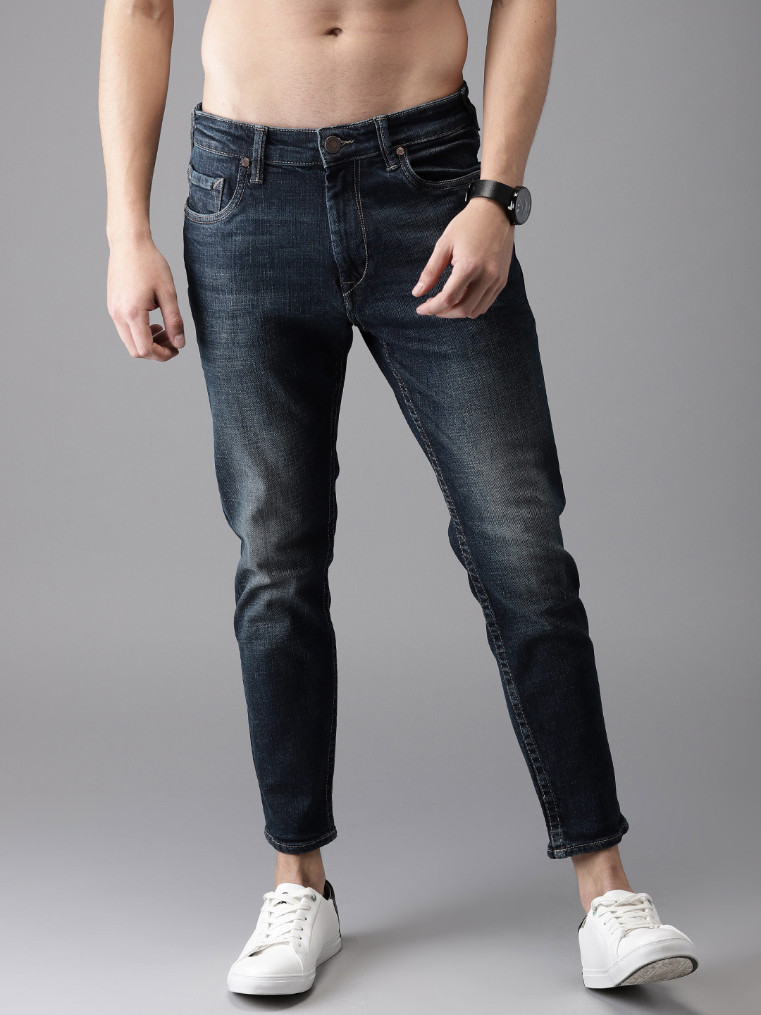

HERE&NOW Men Blue Slim Fit Mid-Rise Cropped Clean Look Stretchable Jeans