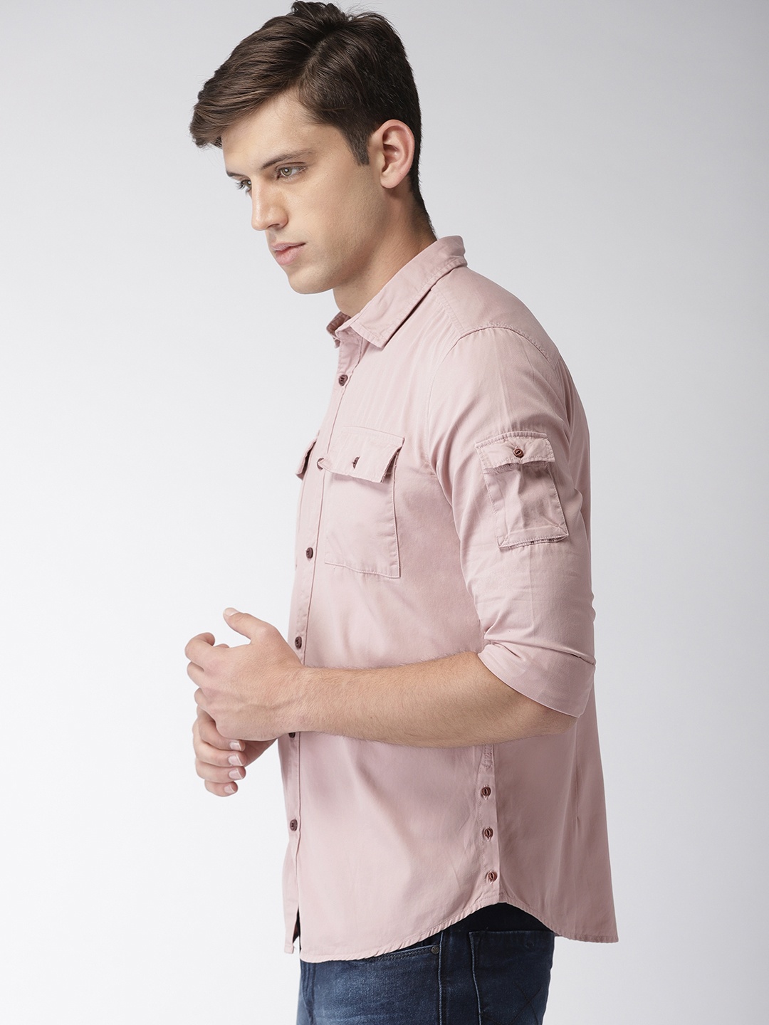 

LOCOMOTIVE Men Pink Slim Fit Solid Casual Shirt