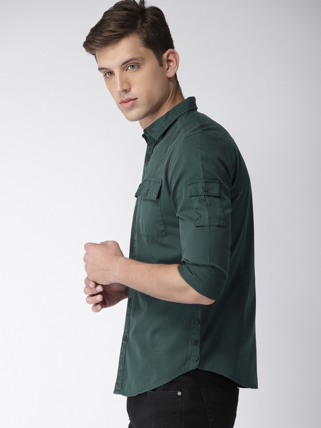 

LOCOMOTIVE Men Charcoal Slim Fit Solid Casual Shirt