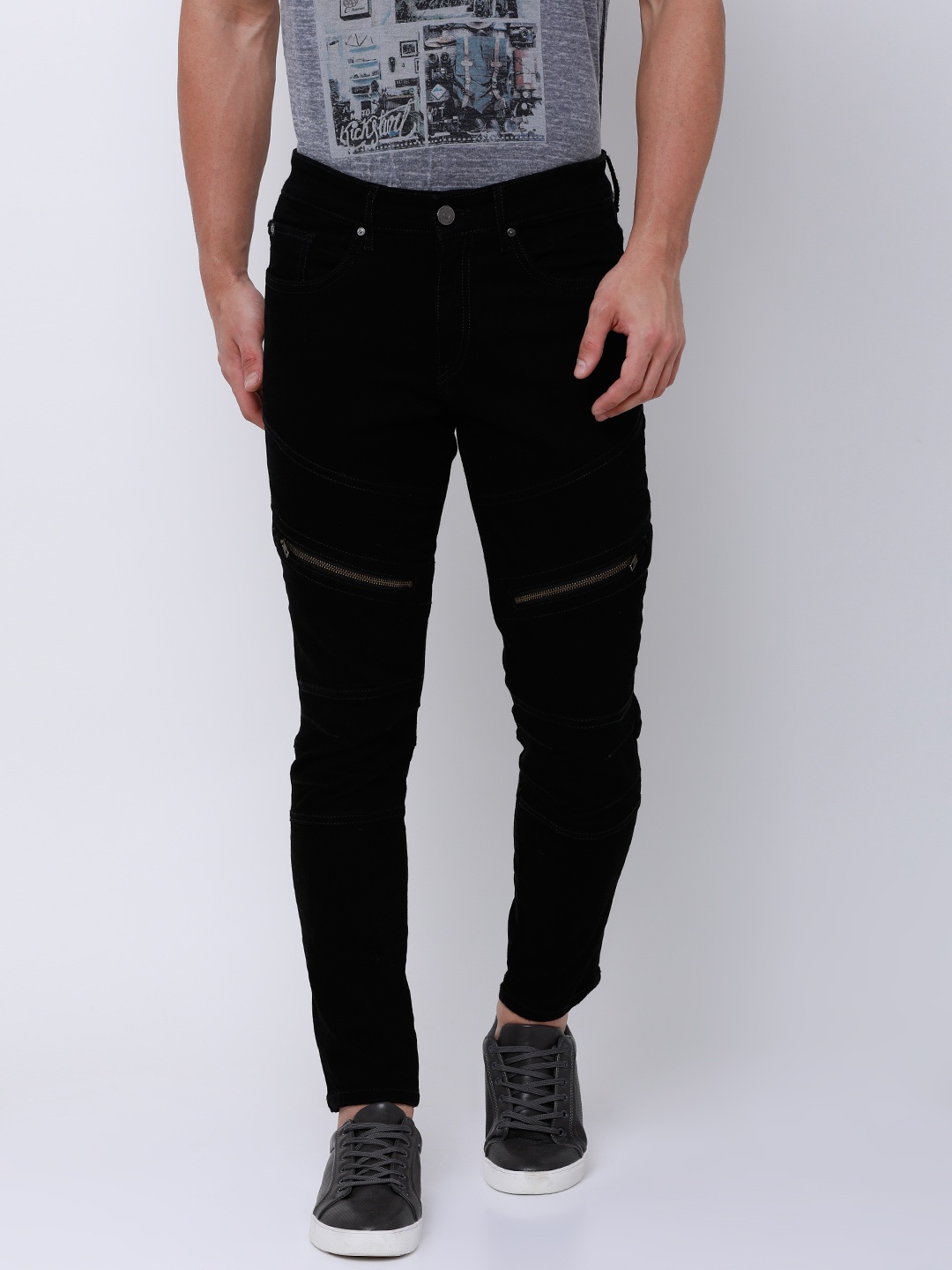 

LOCOMOTIVE Men Black Tapered Fit Mid-Rise Clean Look Stretchable Jeans