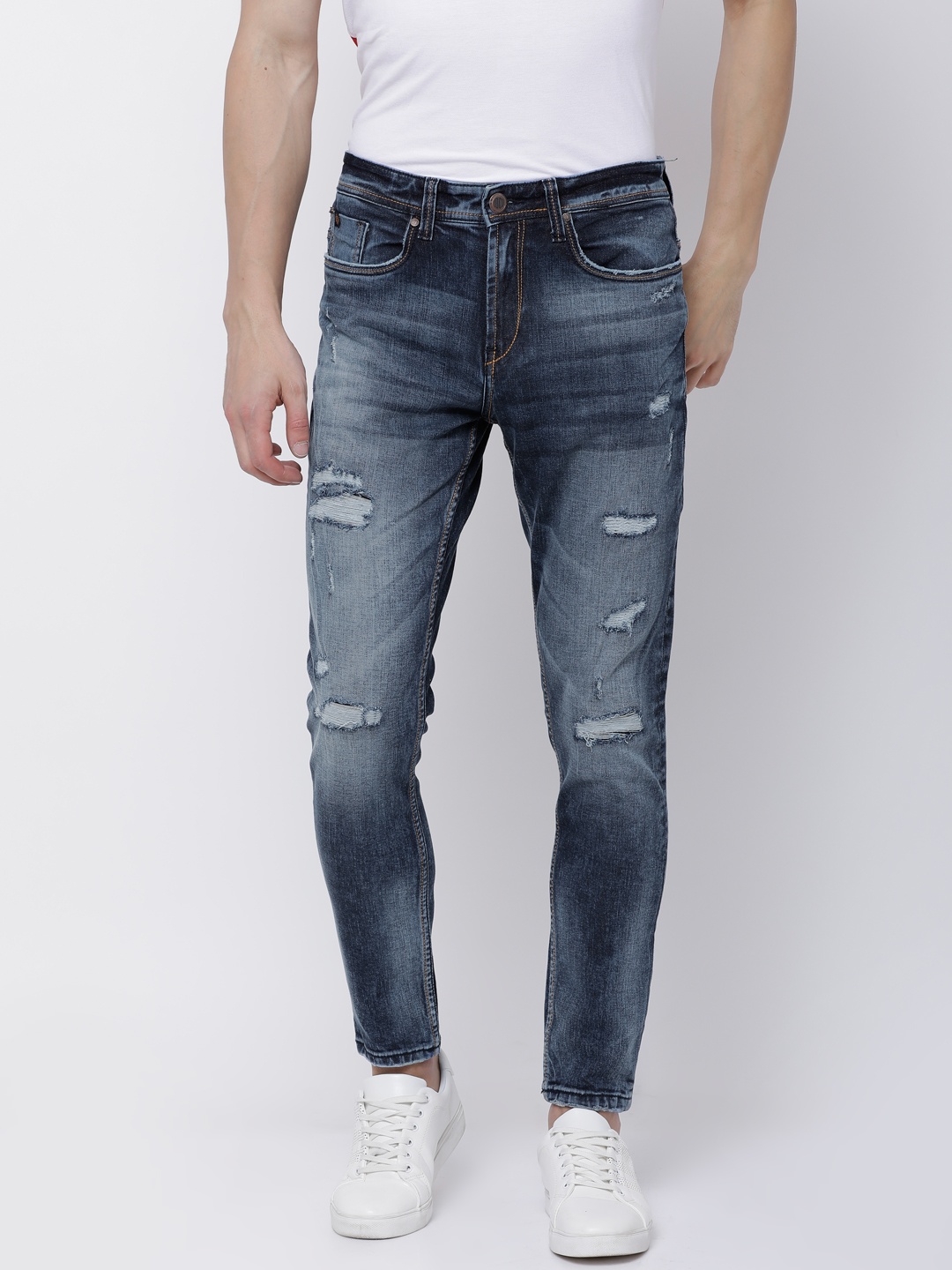 

LOCOMOTIVE Men Blue Tapered Fit Mid-Rise Mildly Distressed Stretchable Jeans