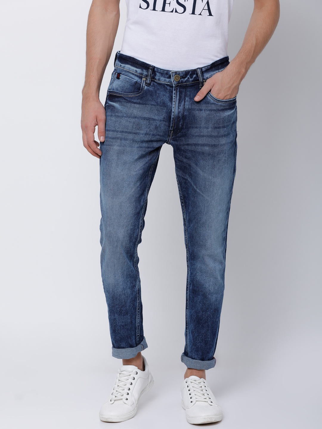 

LOCOMOTIVE Men Blue Tapered Fit Mid-Rise Clean Look Stretchable Jeans