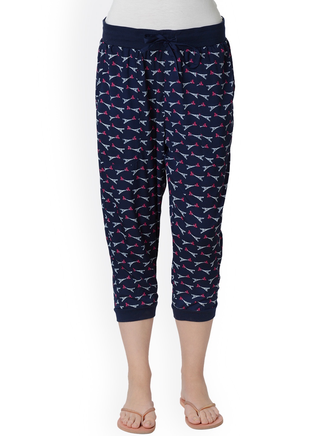 

Da Intimo Women Navy Blue Printed Lounge Capris DIL59